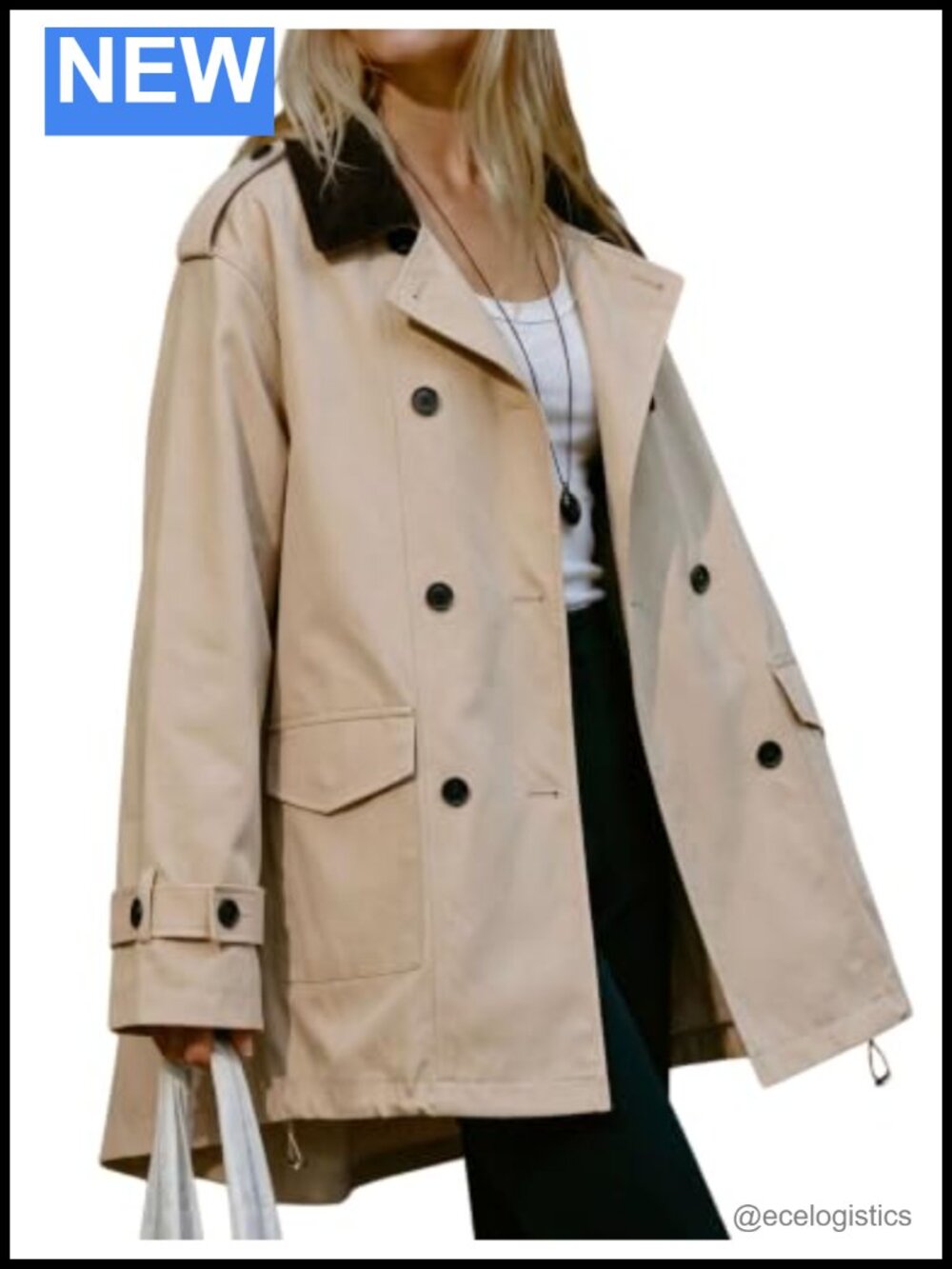 Oversized Double Breasted Trench Coat High Low Hem Drawstring Jacket